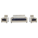 Denver Pro Head Rest Fabric Sofa Set (3+1+1 Seater) - Half White and Grey