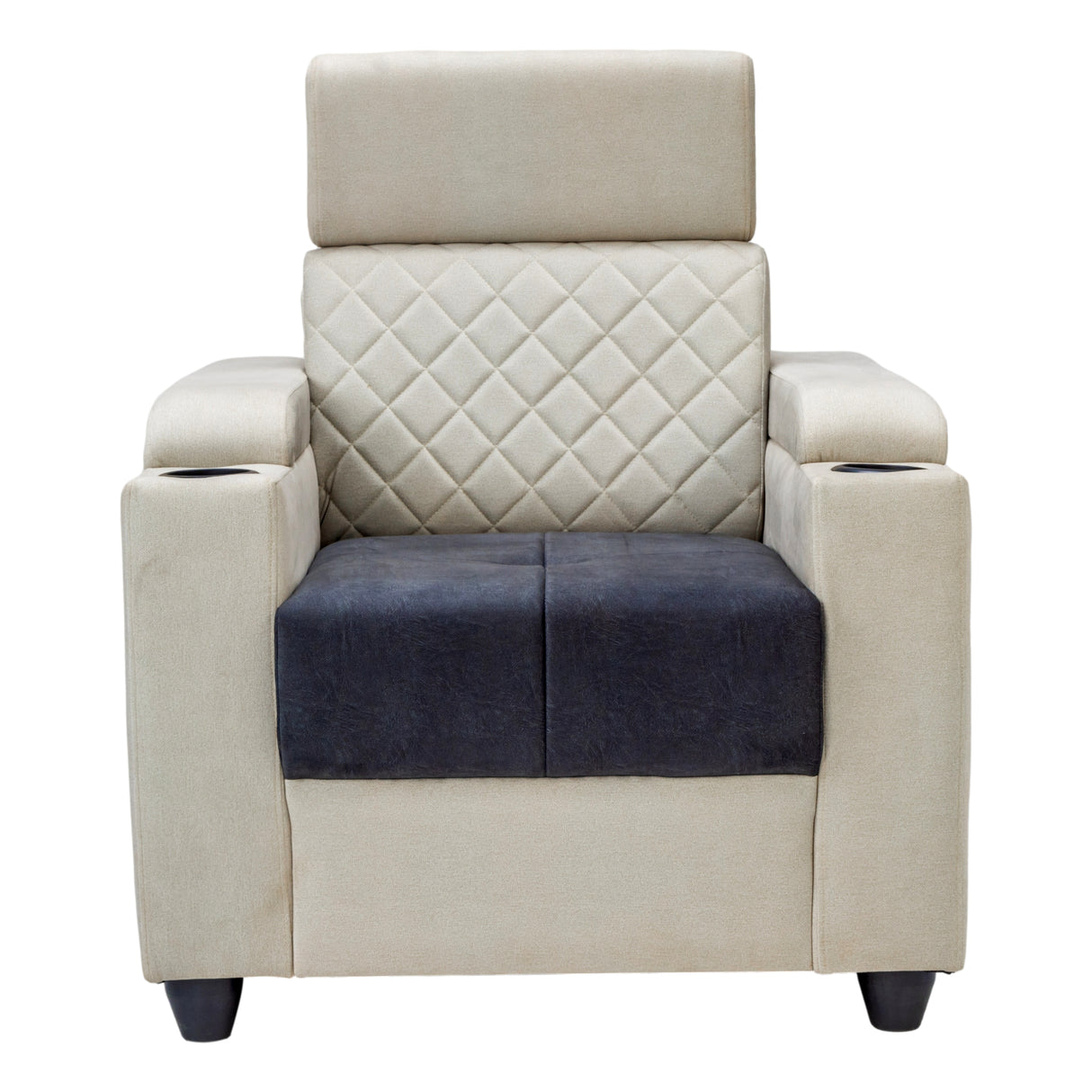 Denver Pro Head Rest Fabric Sofa Set (3+1+1 Seater) - Half White and Grey