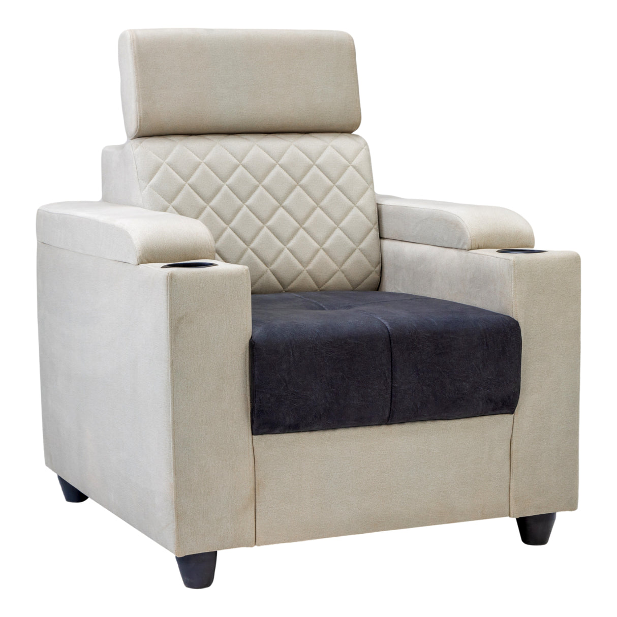 Denver Pro Head Rest Fabric Sofa Set (3+1+1 Seater) - Half White and Grey