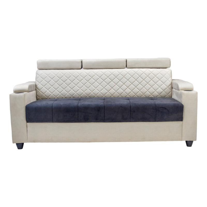 Denver Pro Head Rest Fabric Sofa 3 Seater - Half White and Grey