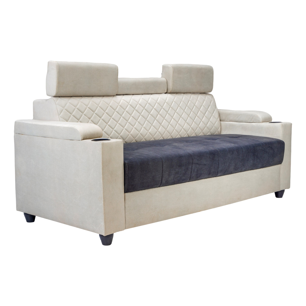 Denver Pro Head Rest Fabric Sofa Set (3+1+1 Seater) - Half White and Grey