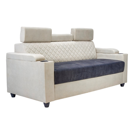 Denver Pro Head Rest Fabric Sofa 3 Seater - Half White and Grey
