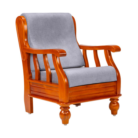 Denver Luxe Wooden Sofa 1-Seater - Teak Finish_1