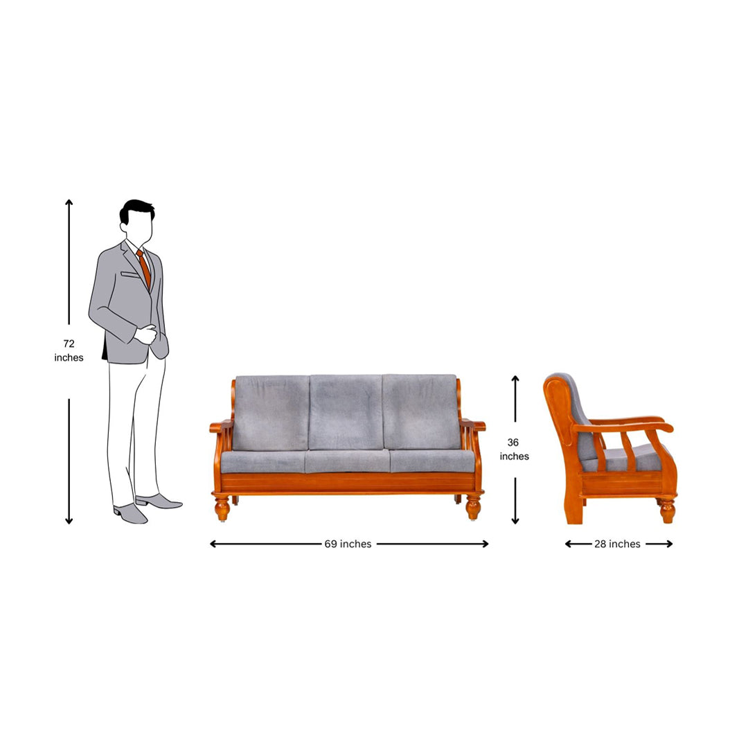 Denver Luxe Wooden Sofa 3-Seater - Teak Finish_5