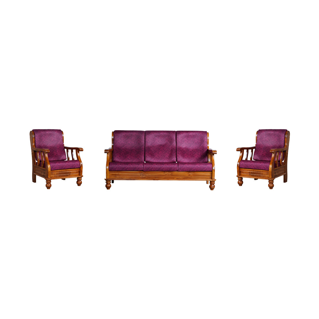 Denver Luxe Wooden Sofa Set (3+1+1-Seater) - Natural Finish_1