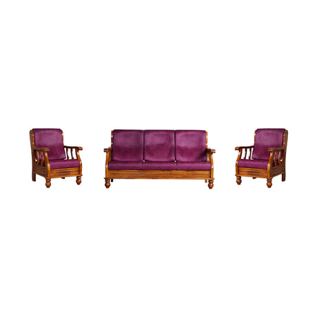 Denver Luxe Wooden Sofa Set (3+1+1-Seater) - Natural Finish_1