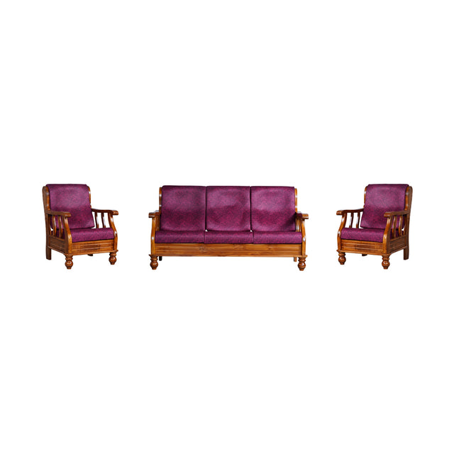 Denver Luxe Wooden Sofa Set (3+1+1-Seater) - Natural Finish_1