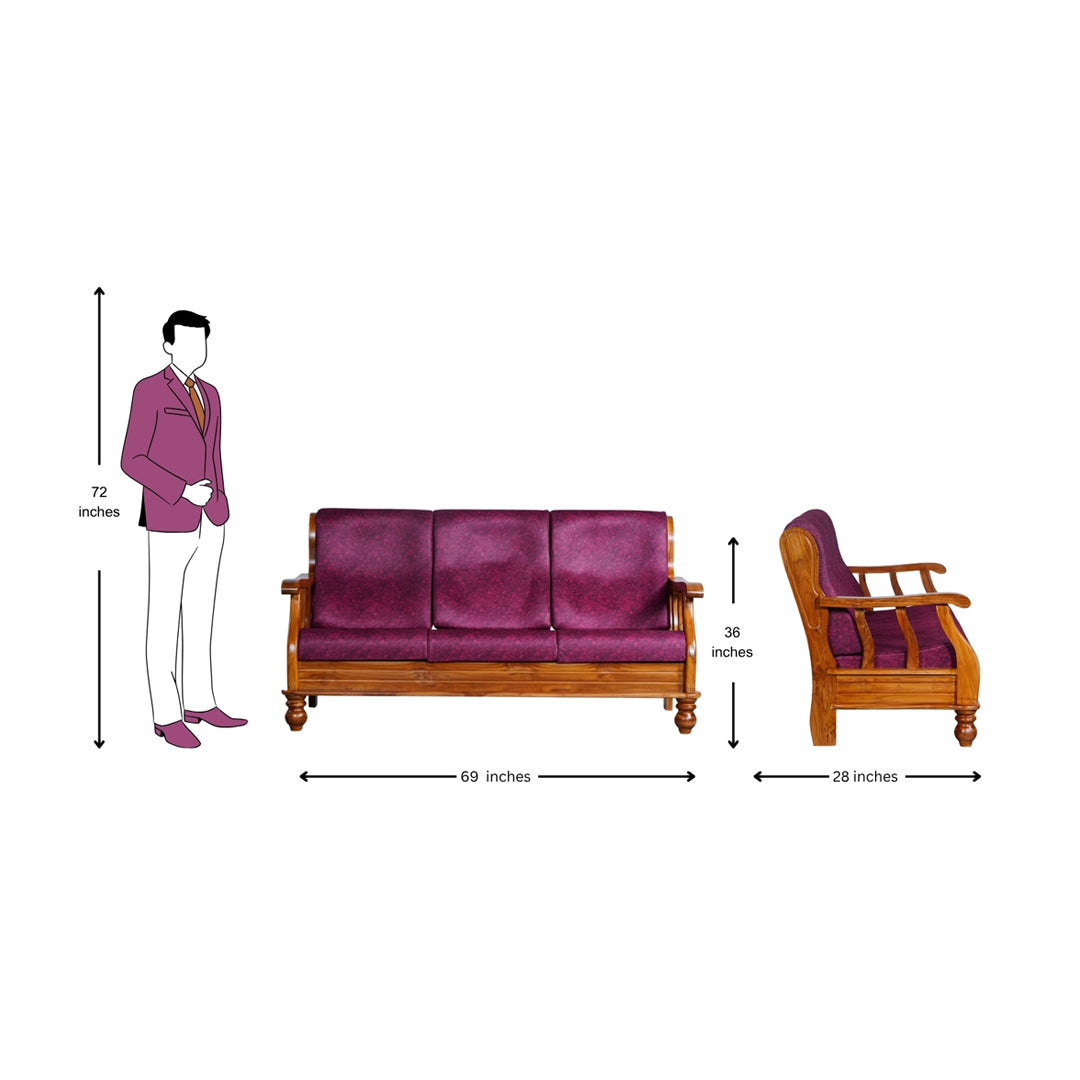 Denver Luxe Wooden Sofa Set (3+1+1-Seater) - Natural Finish_9
