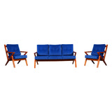 Derby Wooden Sofa Set (3+1+1-Seater) - Light Walnut Finish