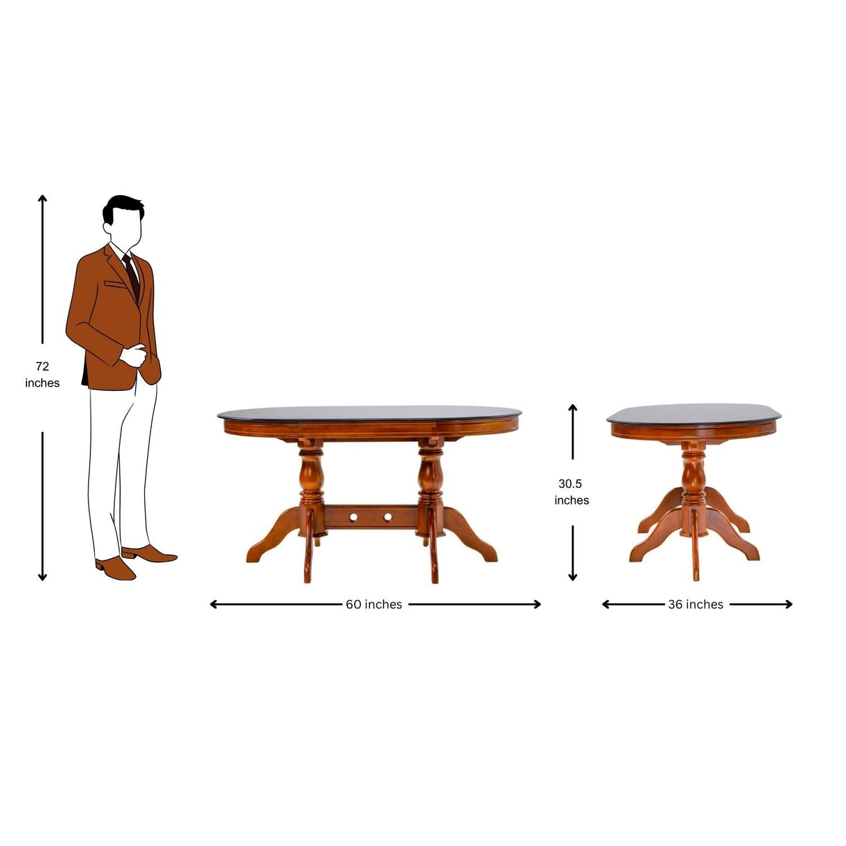 Hamilton Pro Oval Glass Top Dining Table 4-Seater - Teak Finish