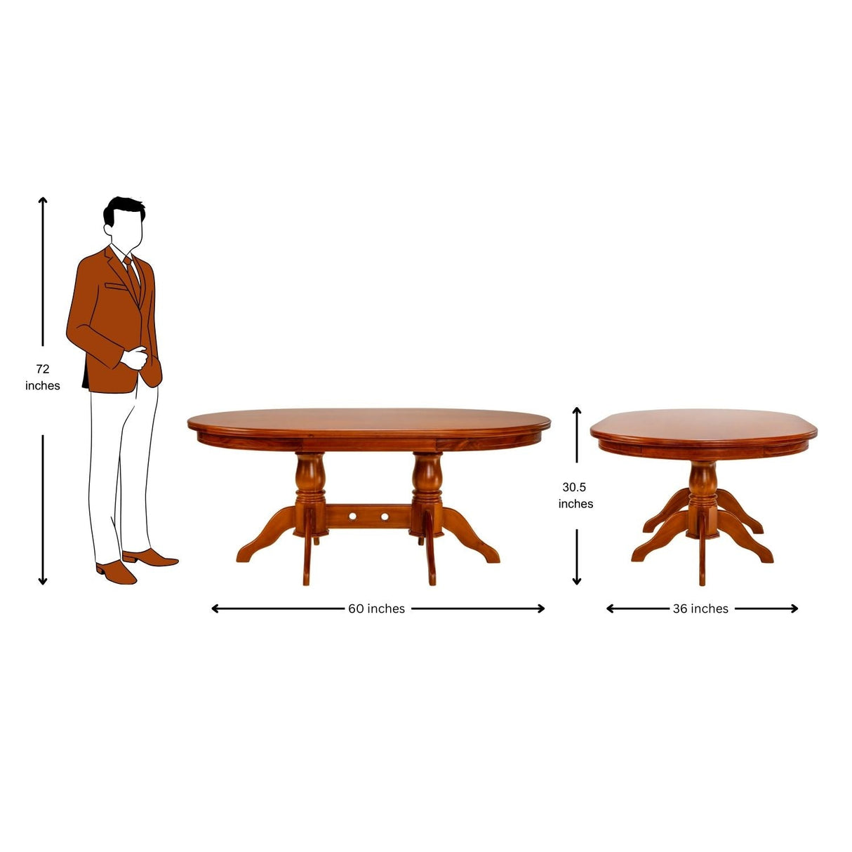 Texas Pro Oval Wooden Top Dining Table 4 Seater- Teak Finish