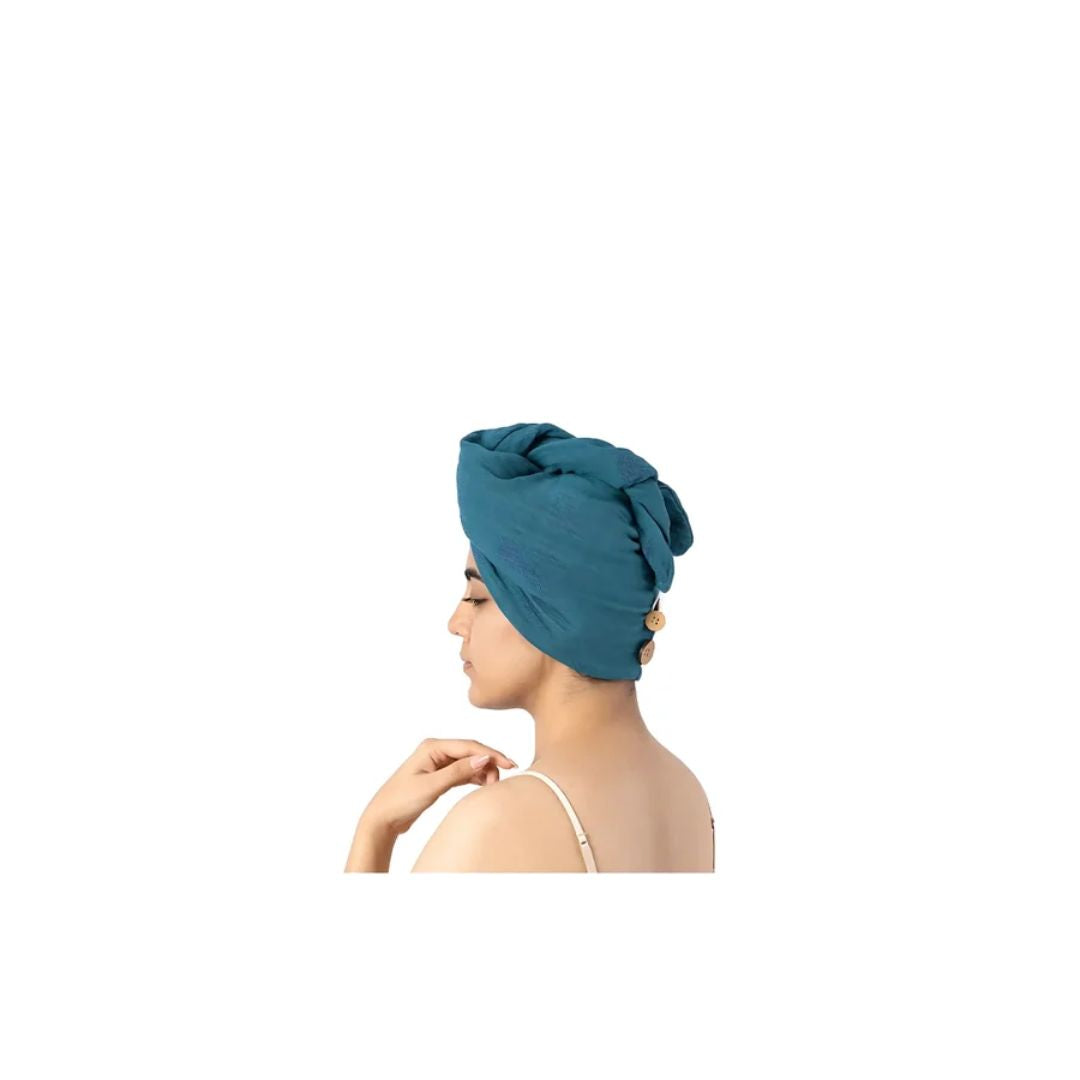 Doctor Towels Banana Double Cloth Hair Towel-DutchTeal_Features1