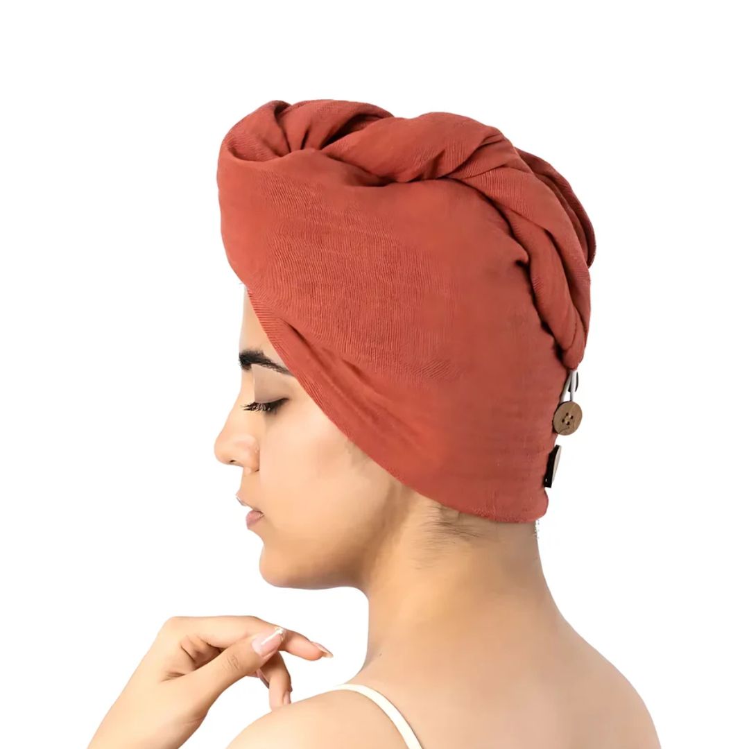 Doctor Towels Banana Double Cloth Hair Towel-Terracotta_Features1