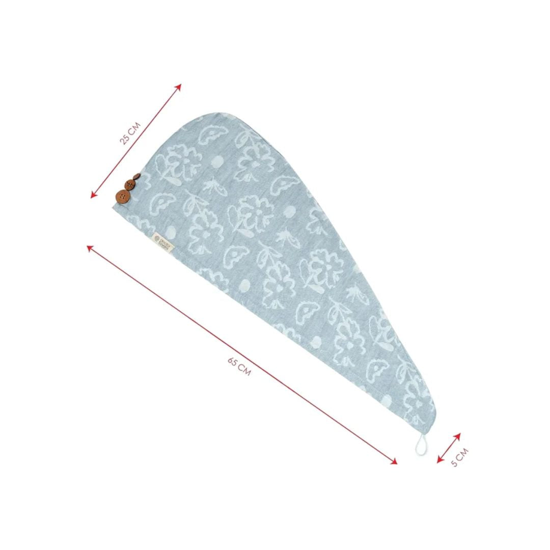 Doctor Towels Banana Jacquard Floral Hair Towel-ChalkBlue_Dimension