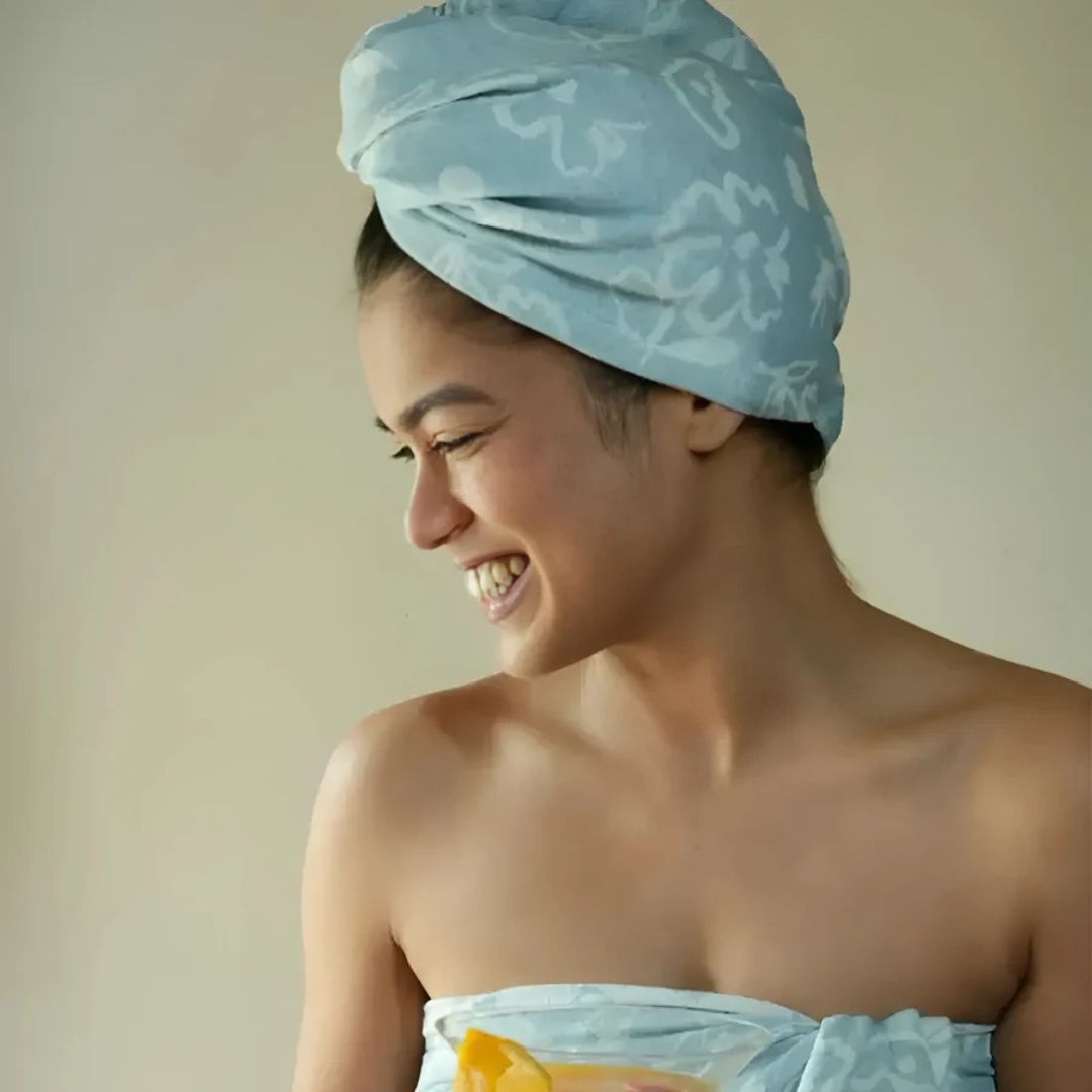 Doctor Towels Banana Jacquard Floral Hair Towel-ChalkBlue_Features1