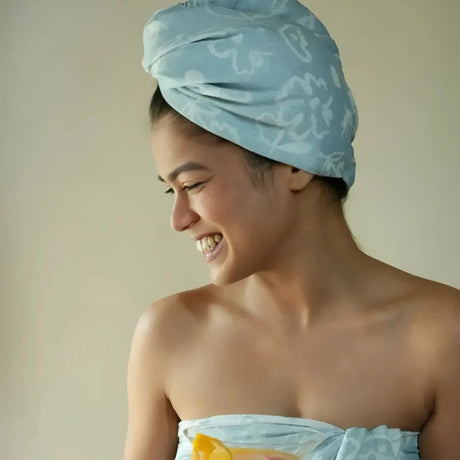 Doctor Towels Banana Jacquard Floral Hair Towel-ChalkBlue_Features1