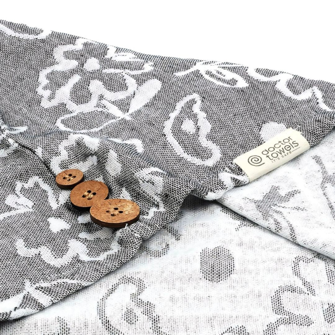 Doctor Towels Banana Jacquard Floral Hair Towel-Charcoal_Features3