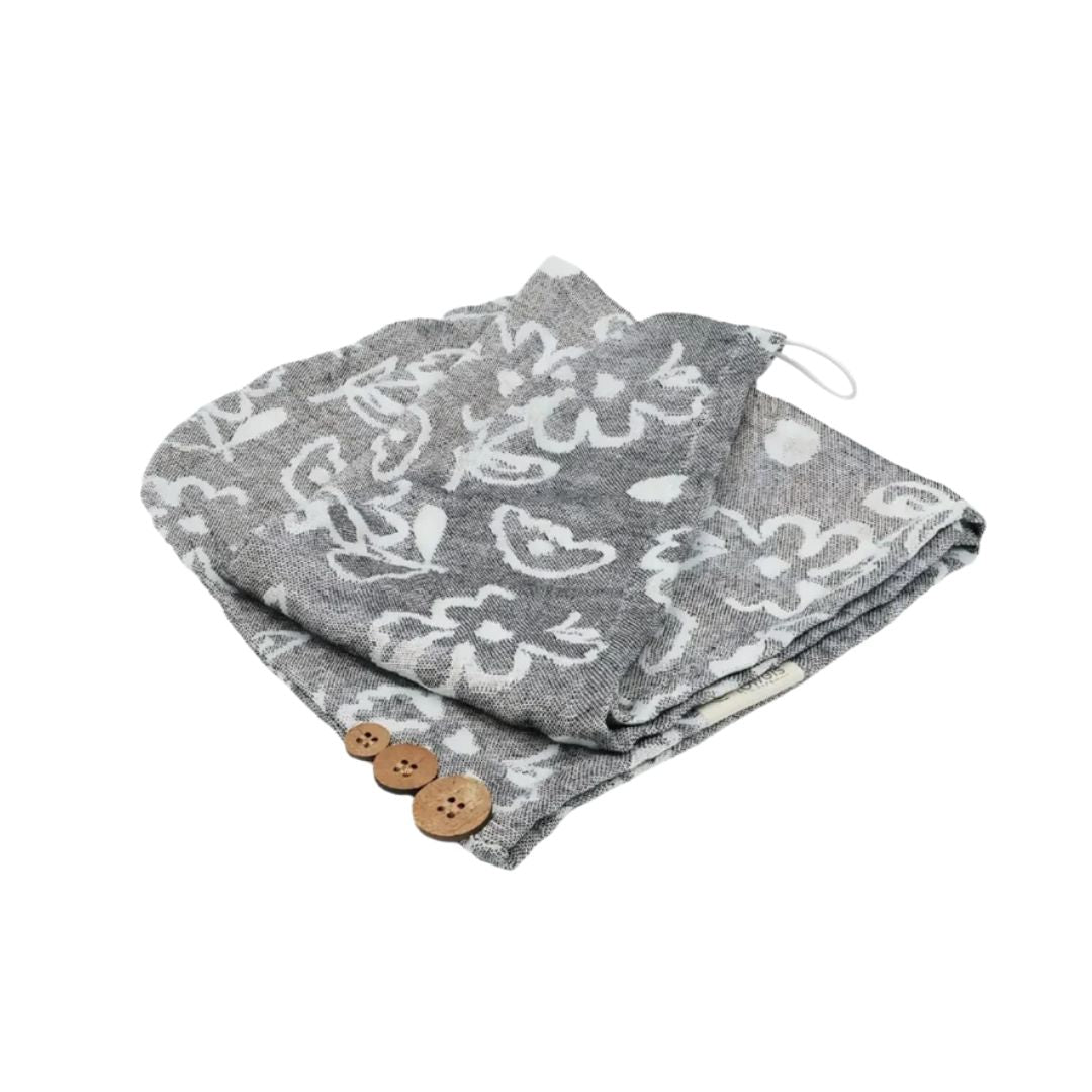 Doctor Towels Banana Jacquard Floral Hair Towel-Charcoal_Isometric