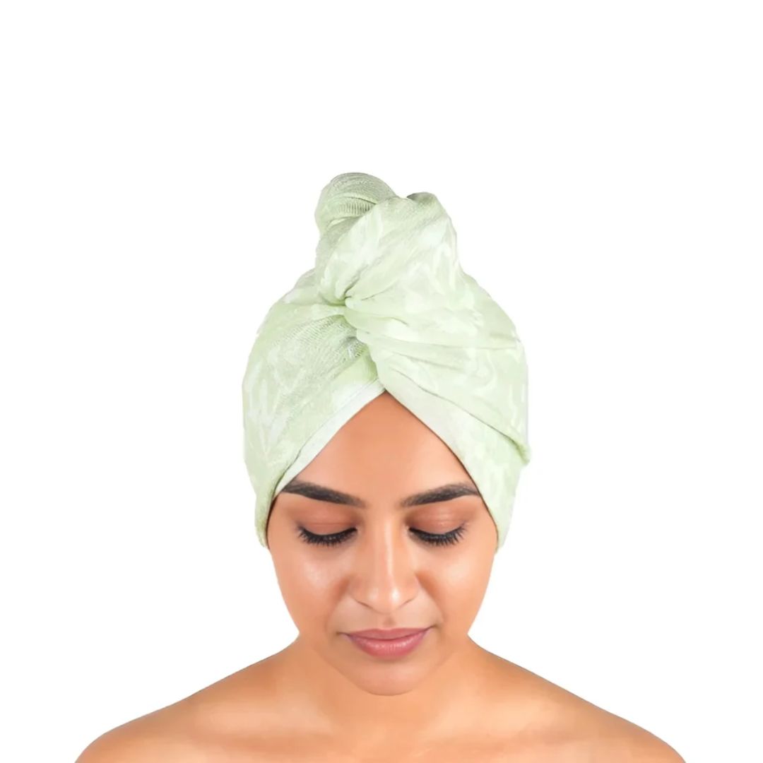 Doctor Towels Banana Jacquard Floral Hair Towel-PastelGreen_Features3