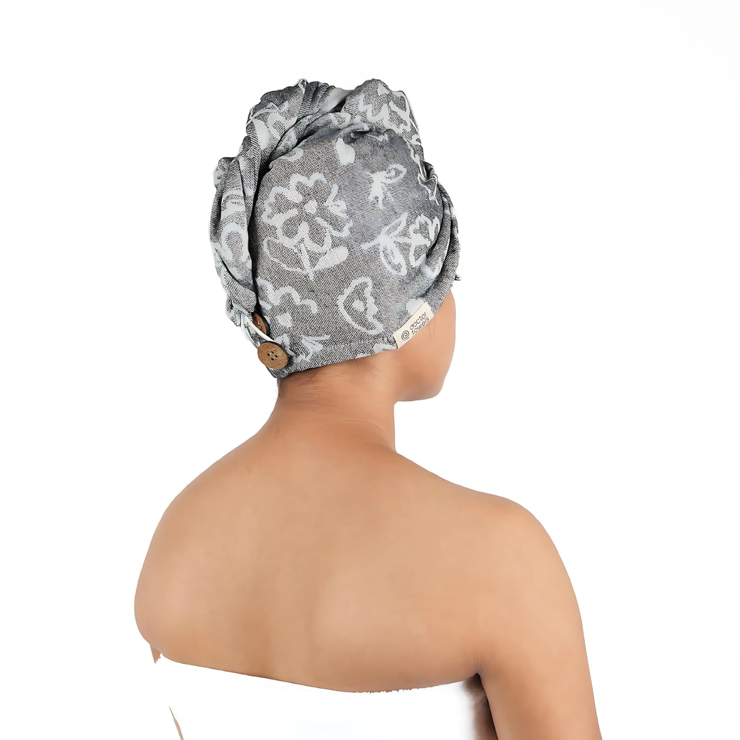 Doctor Towels Banana Jacquard Floral Hair Towel - Charcoal_4