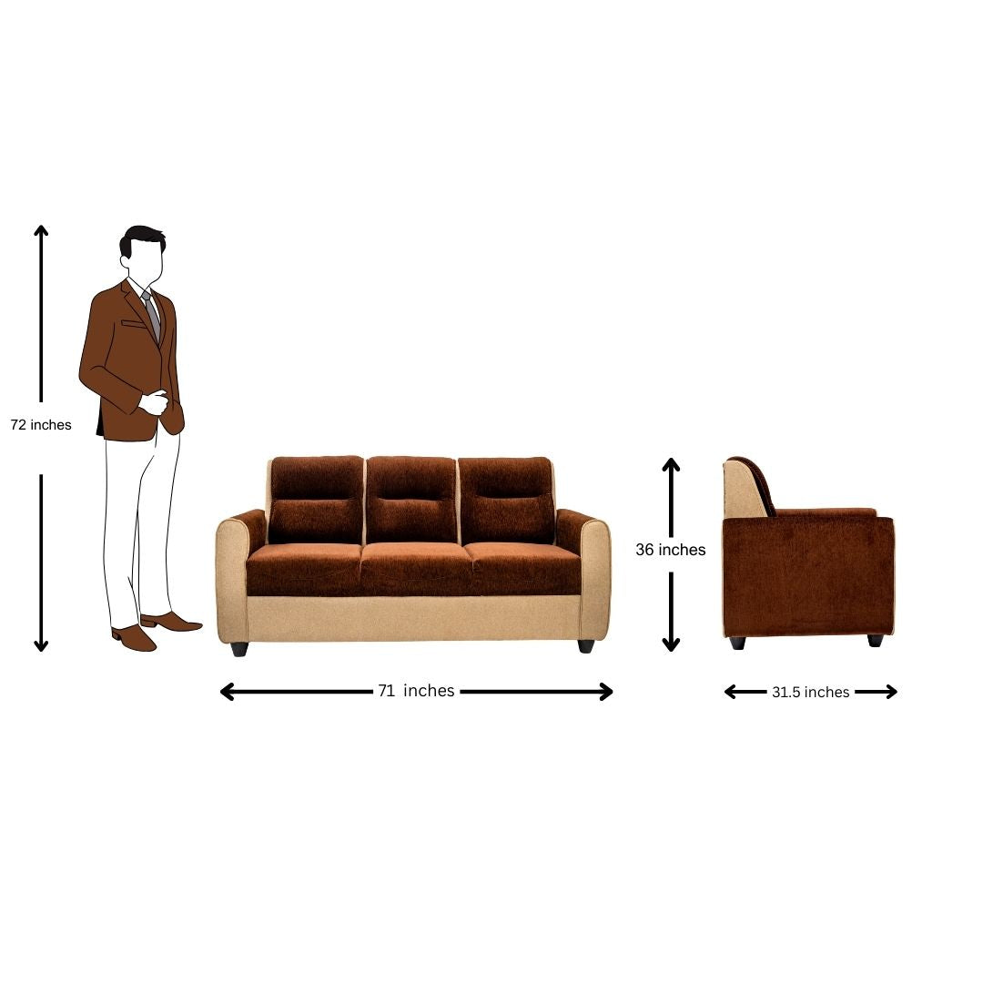 Finland Pro Relax Comfort  Fabric Sofa 3 Seater  - Brown and Sandal
