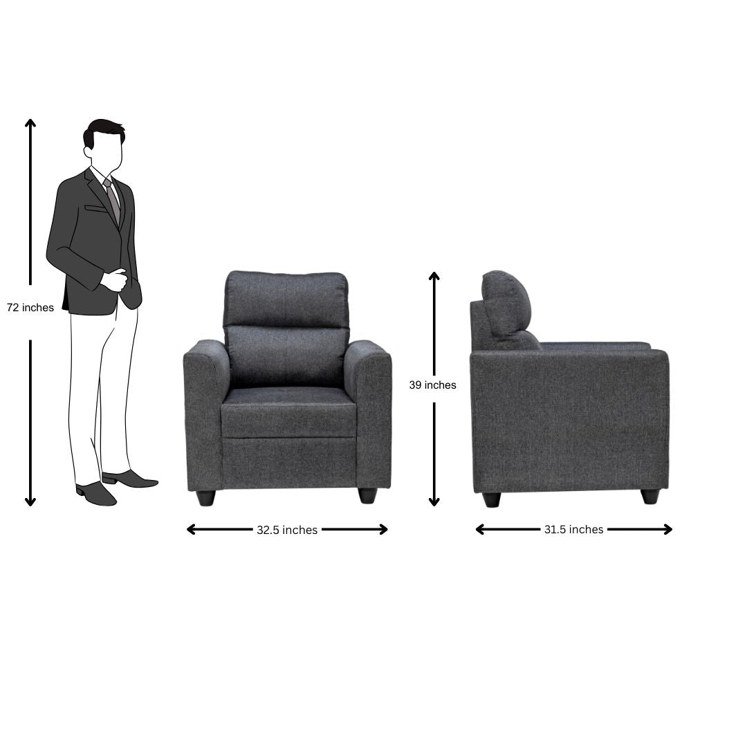 Lyon Pro Classic Comfort Fabric Sofa Set (3+1+1 Seater) - Dark Grey