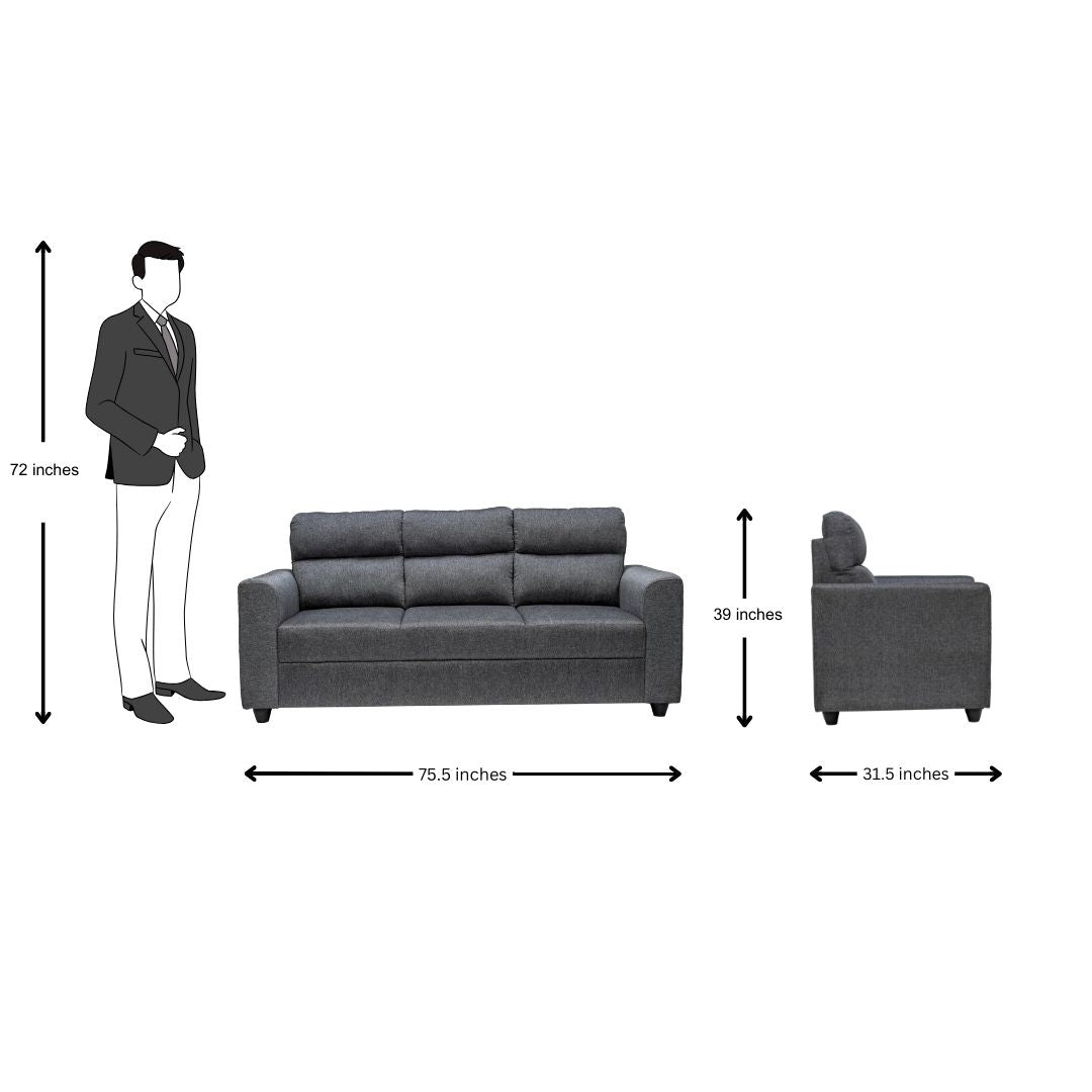 Lyon Classic Pro Comfort Fabric Sofa 3 Seater - Dark Grey