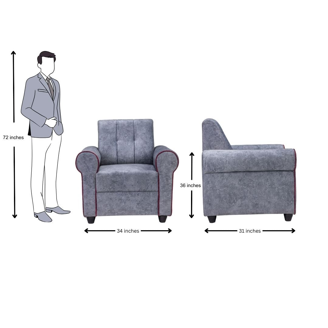 Madrid Pro Deluxe Rolled Arm Fabric Sofa Set (3+1+1 Seater) - Light Grey