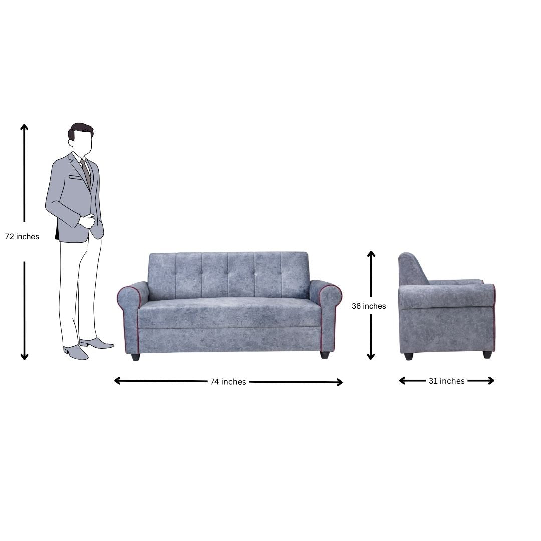Madrid Pro Deluxe Rolled Arm Fabric Sofa 3 Seater - Light Grey