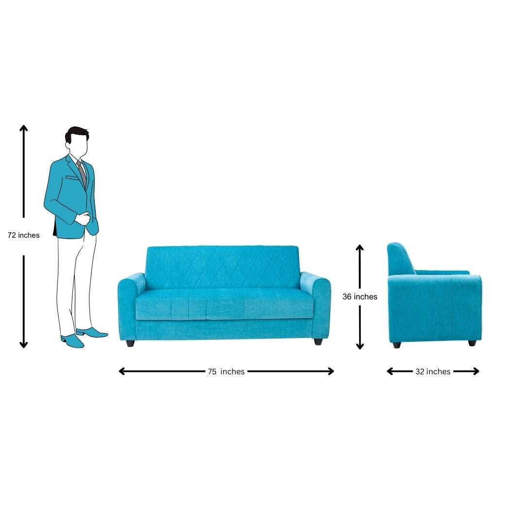Porto Pro Premium Short Rise Fabric Sofa Set (3+1+1 Seater) - Blue