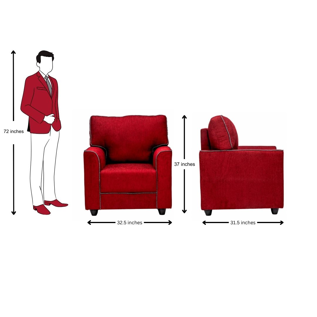 Waasa Pro Sophisticated Fabric Sofa Set (3+1+1 Seater) - Maroon