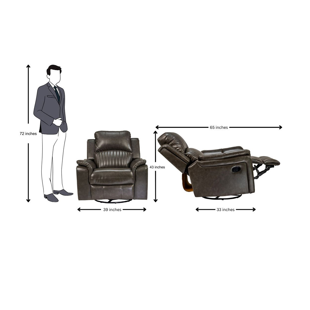 Edinburgh Elite Rexine Recliner 1-Seater - Dark Grey_7