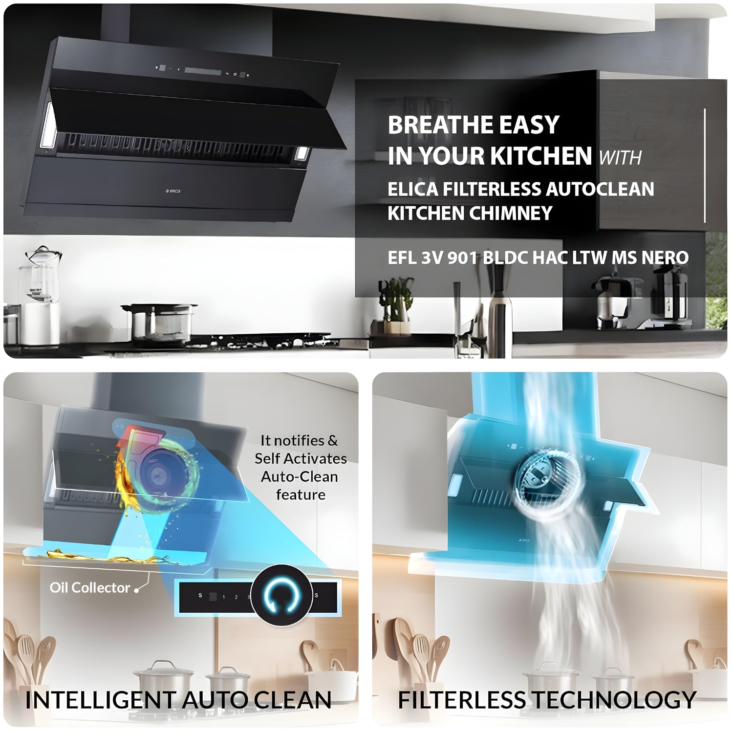 Elica EFL 3V 901 HAC LTW MS NERO 90 cm Filterless Auto-Clean Wall Mounted Kitchen Chimney – Black_7