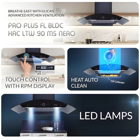 Elica PRO PLUS FL BLDC 90 cm Wall‑Mounted Chimney – Black_2