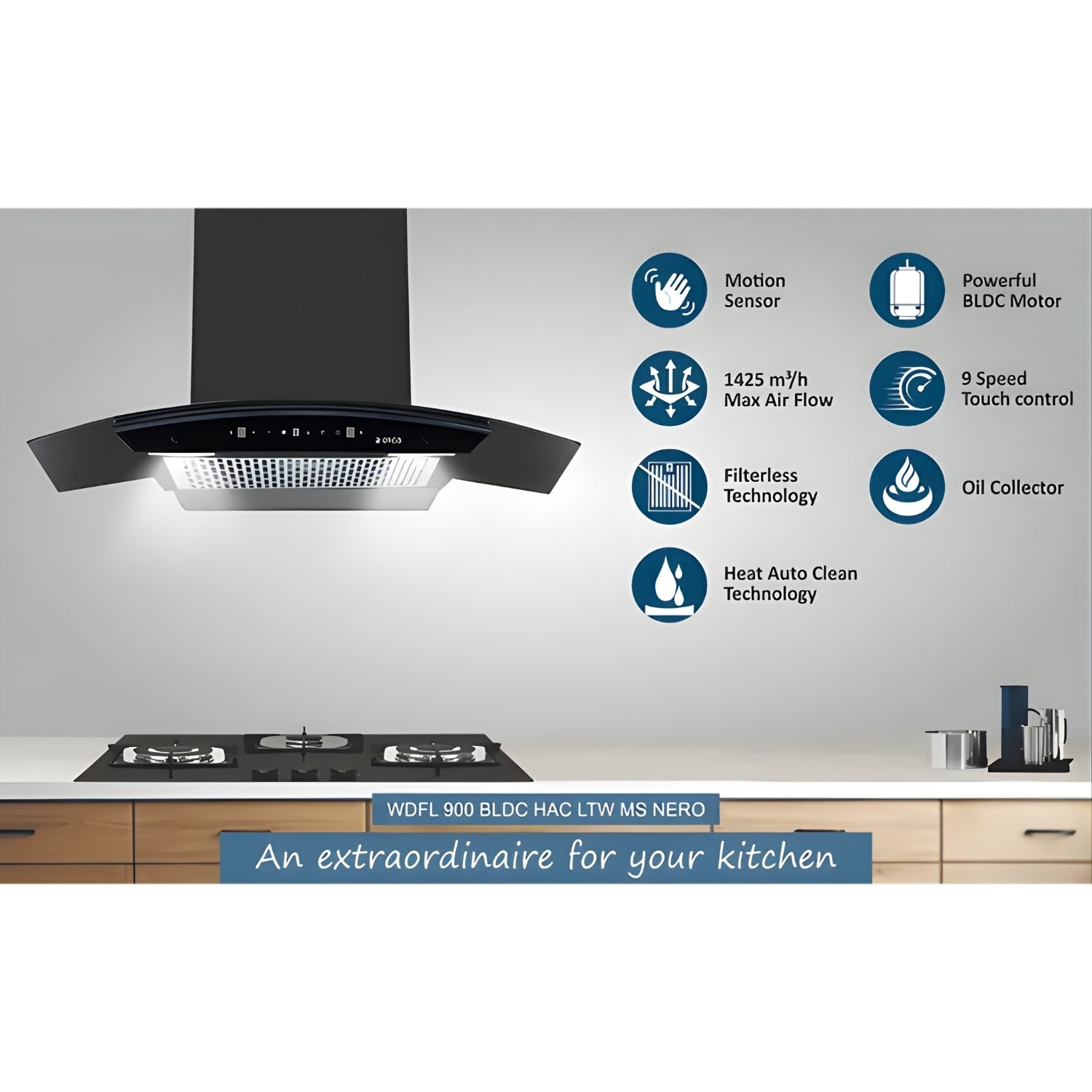 Elica WDFL 900 BLDC HAC LTW MS Nero 90 cm Wall Mounted Chimney – Black_2