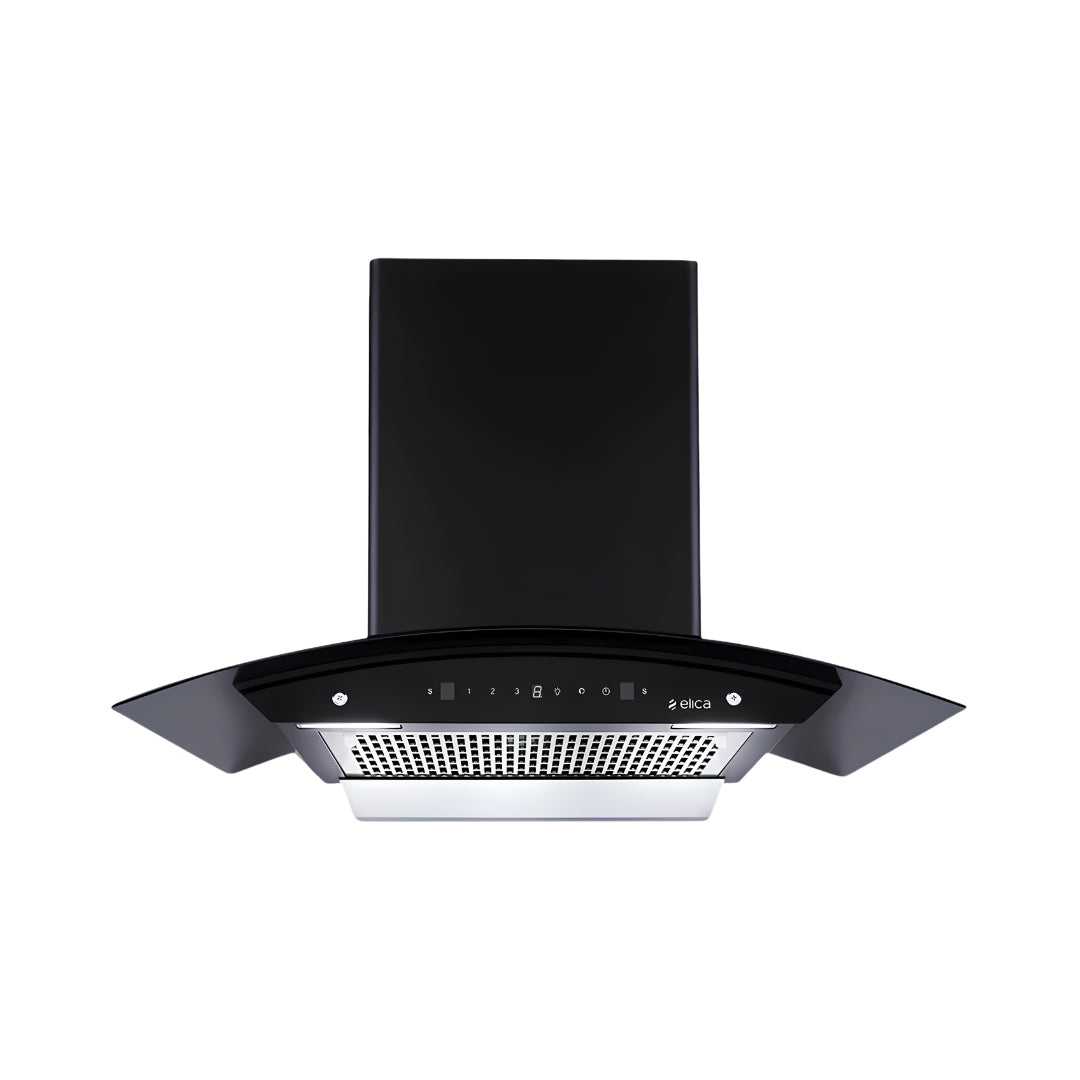 Elica WDFL 906 HAC LTW MS Nero 90 cm Filterless Auto-Clean Kitchen Chimney – Black_Front View