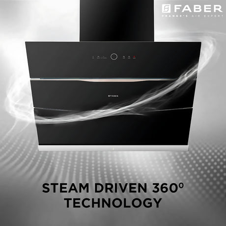Faber Hood Bolt 90 cm Filter less Steam Auto-Clean Wall-Mounted Chimney - Black Tempered Glass