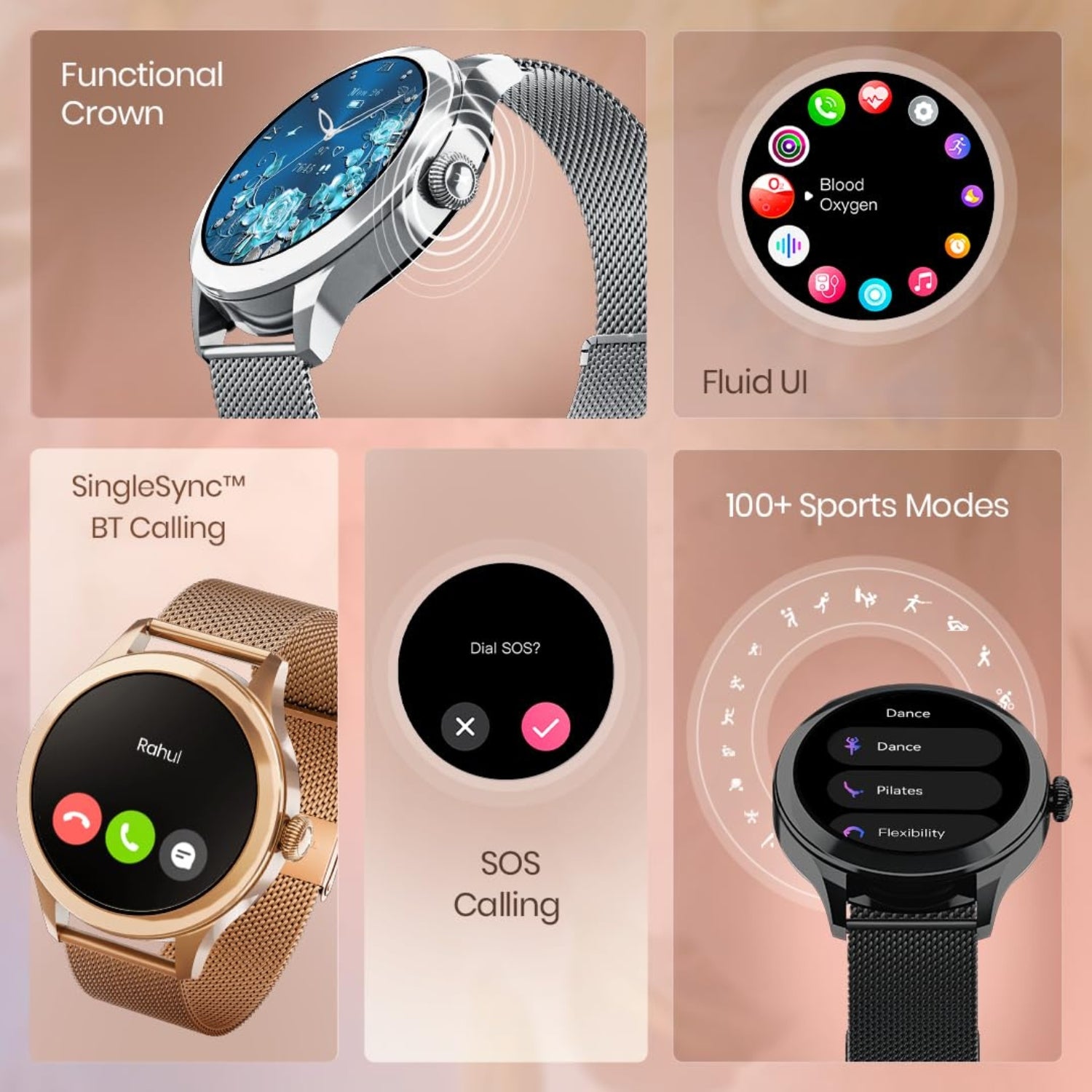 Fastrack Noir Pro with AMOLED Display Bluetooth Calling - Rose Gold - Image 6 - Buy Online at Chera Home Junction Coimbatore