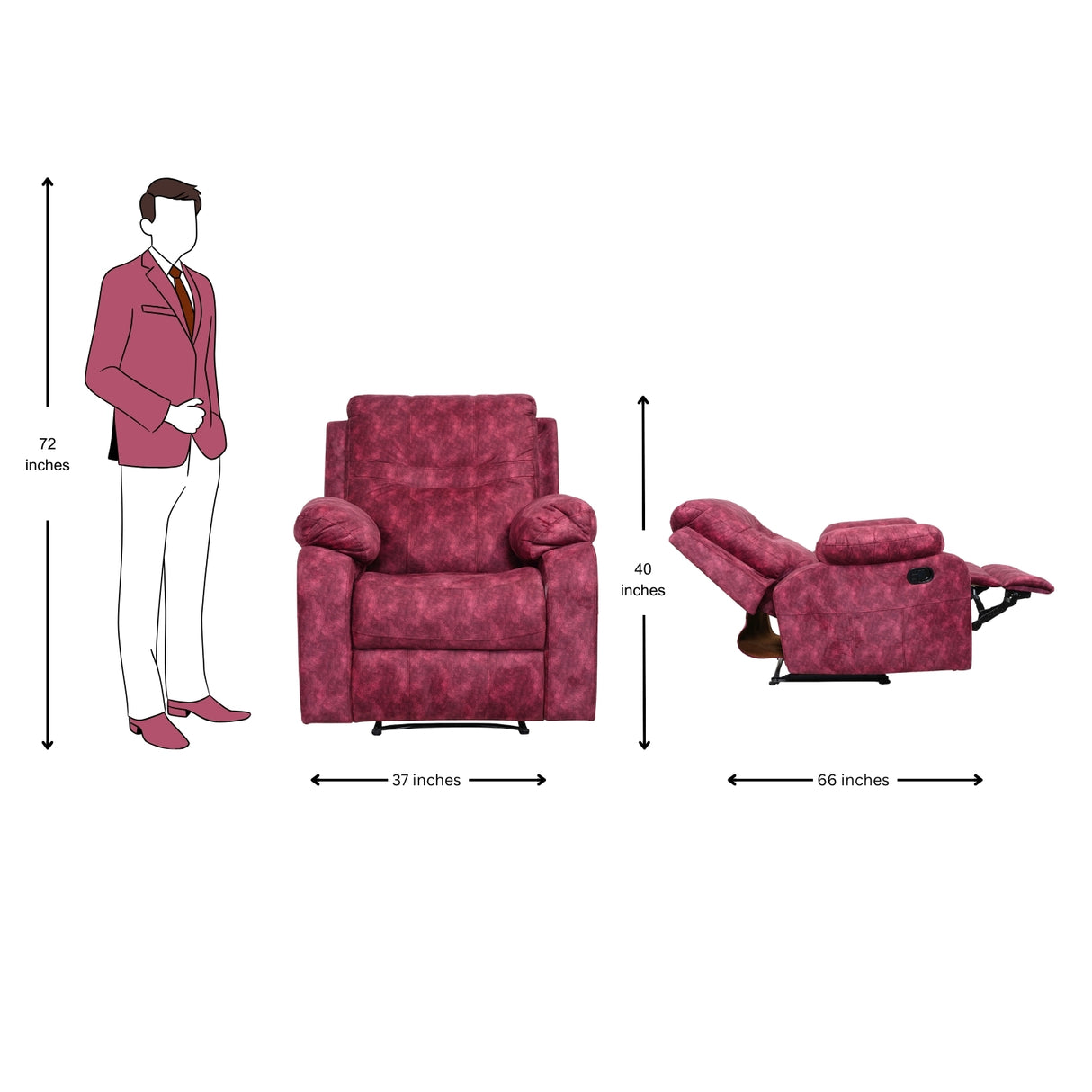 Ferrara Fabric Recliner 1 Seater - Maroon