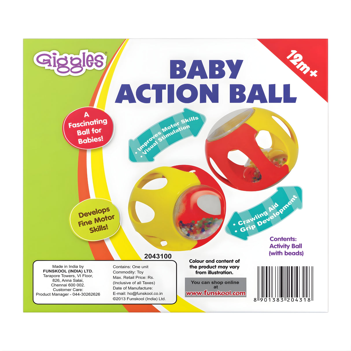 Funskool Giggles Baby Action Ball - Yellow and Red_6