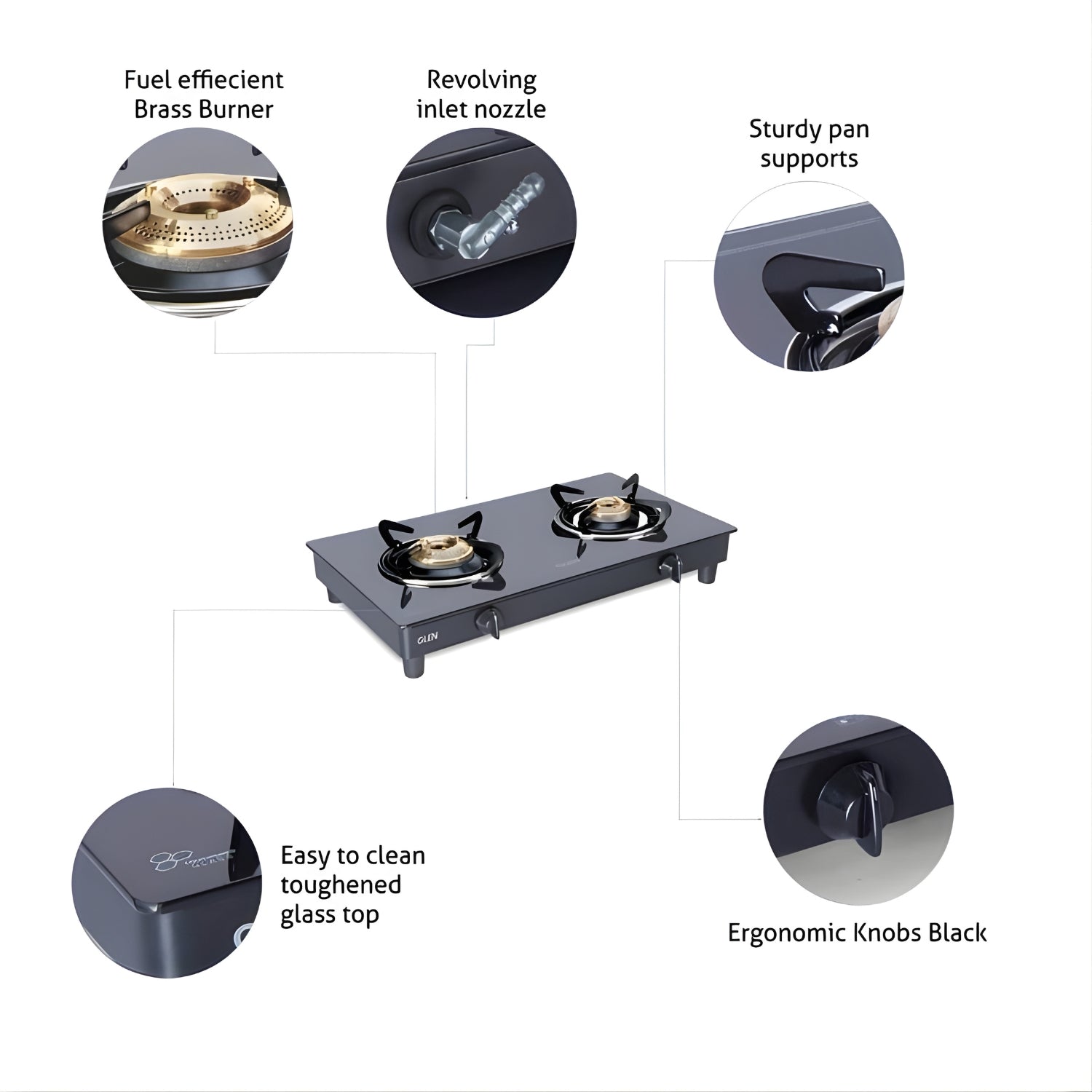 GLEN CT1021GTHFBBBL  GT 2‑Burner High Flame Brass Burner Gas Stove - Black_2