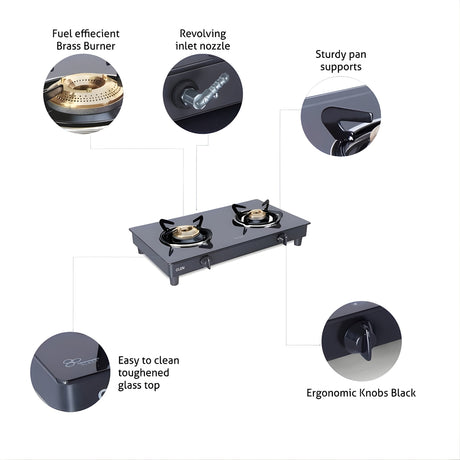 GLEN CT1021GTHFBBBL  GT 2‑Burner High Flame Brass Burner Gas Stove - Black_2