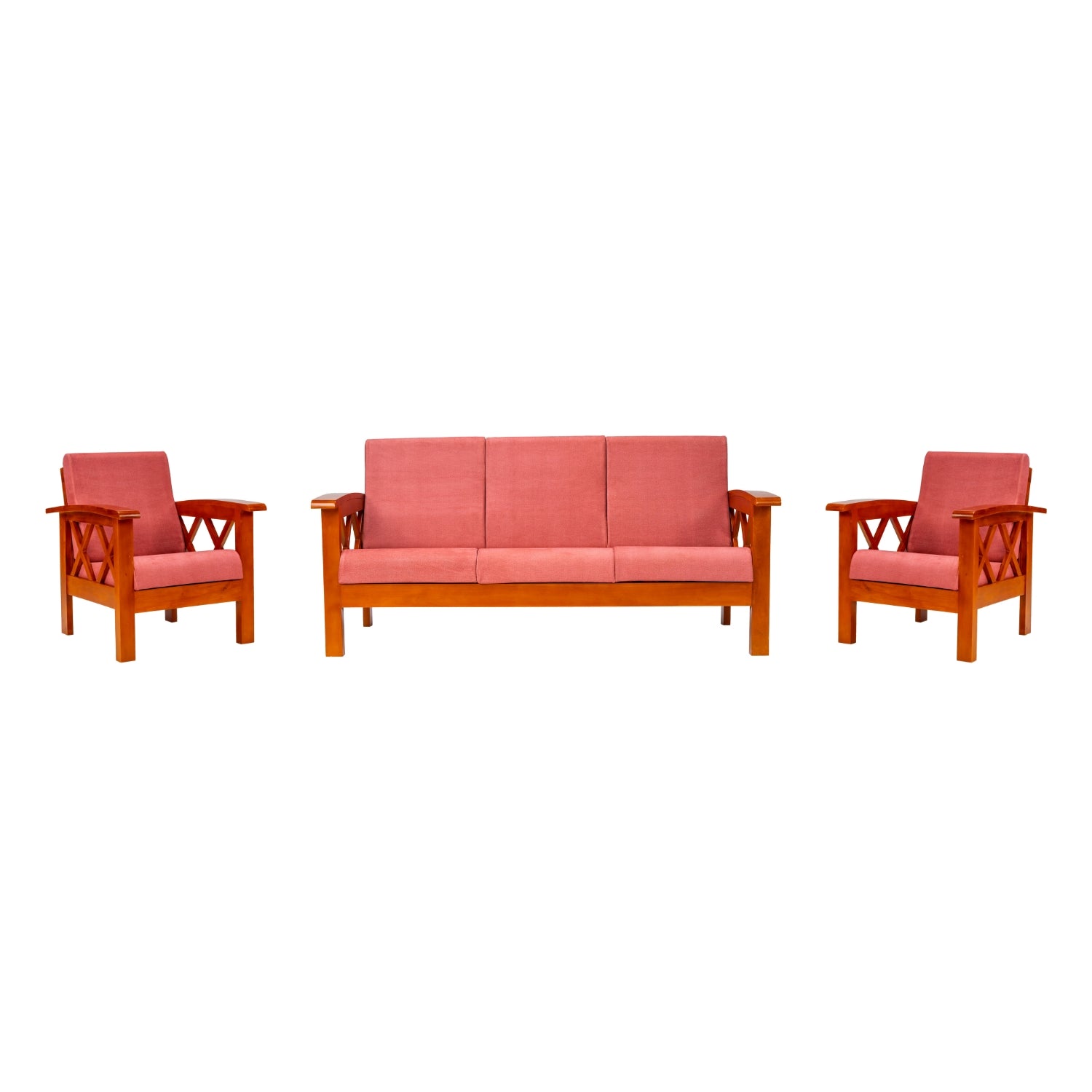 Georgia Pro Prime Wooden Sofa Set (3+1+1 Seater) - Teak Finish