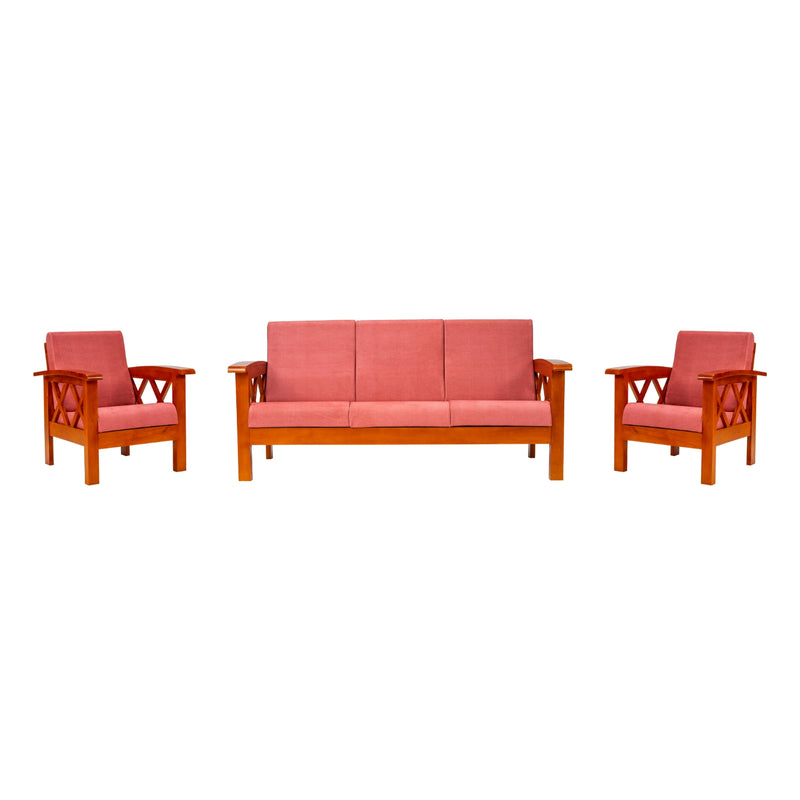 Georgia Pro Prime Wooden Sofa Set (3+1+1 Seater) - Teak Finish