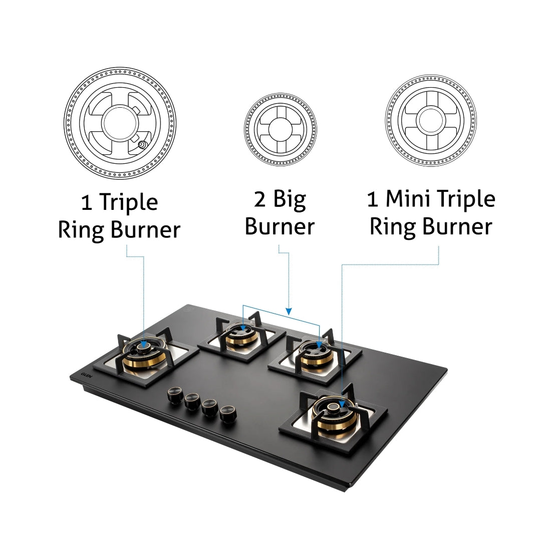 Glen 1094 XL 4 Burner Glass Top Burner Gas Stove - Black