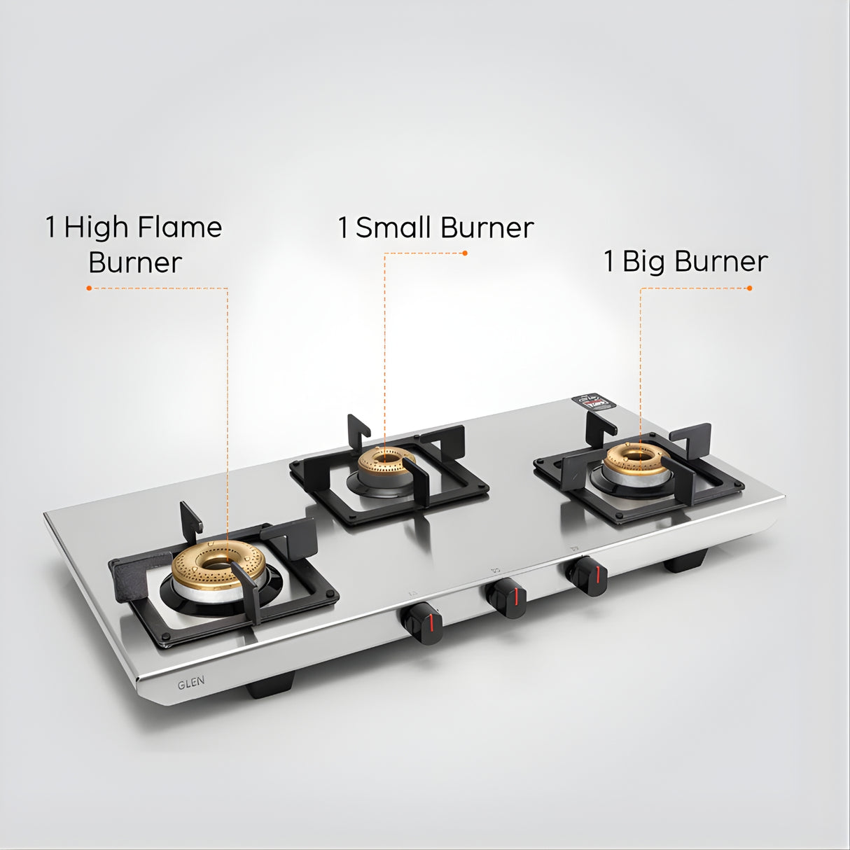 Glen GL 1053 77 Ultra Tuff Stainless Steel 3-Burner Gas Stove –  Silver_5