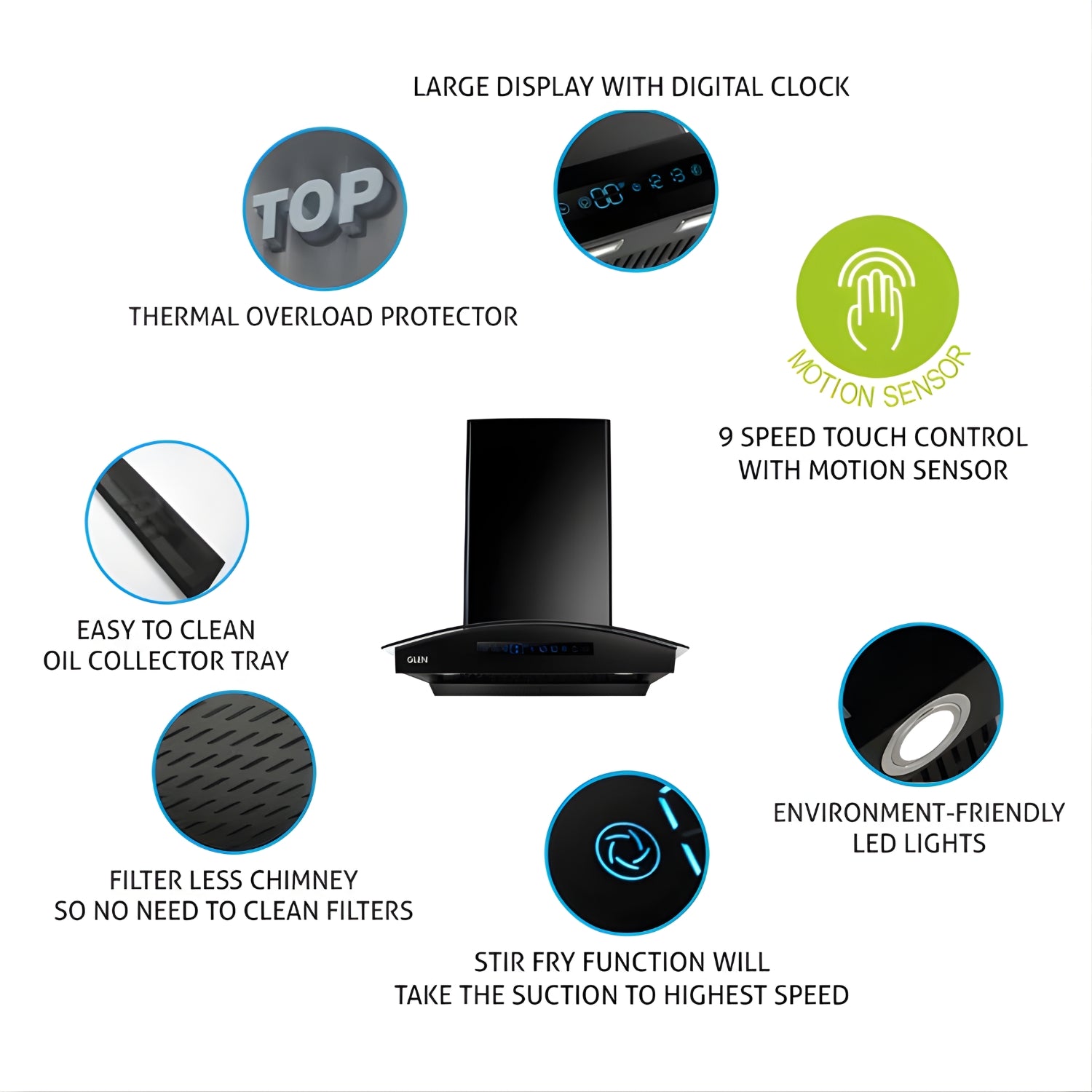 Glen GL 6069 BL BLDC AC 90 cm Auto-Clean Filterless Chimney – Black_4
