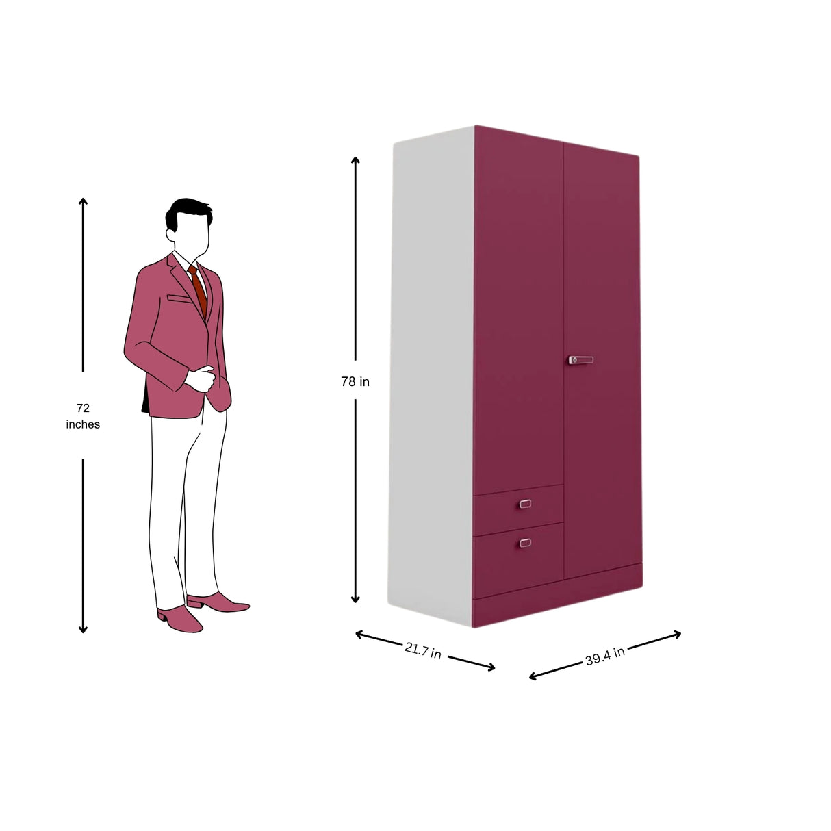 Godrej Auraline Women Premium 2-Door Steel Wardrobe - Textured Berry