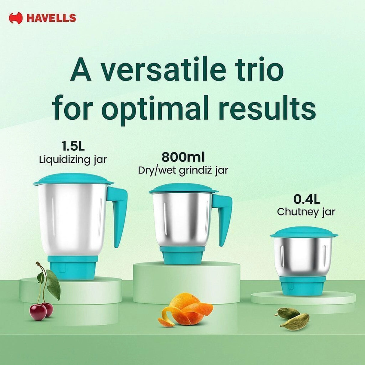 HAVELLS Aspro Plus 550 Watt 3 Jars Mixer Grinder - White and Light Blue_4