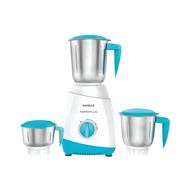 HAVELLS Aspro Plus 550 Watt 3 Jars Mixer Grinder - White and Light Blue_Front View